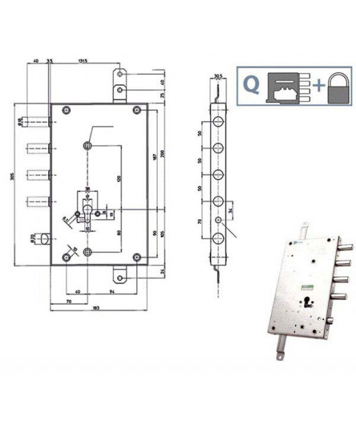 SERRATURA SIC.TRIPLICE DX SCR  70    85461 MOTTURA