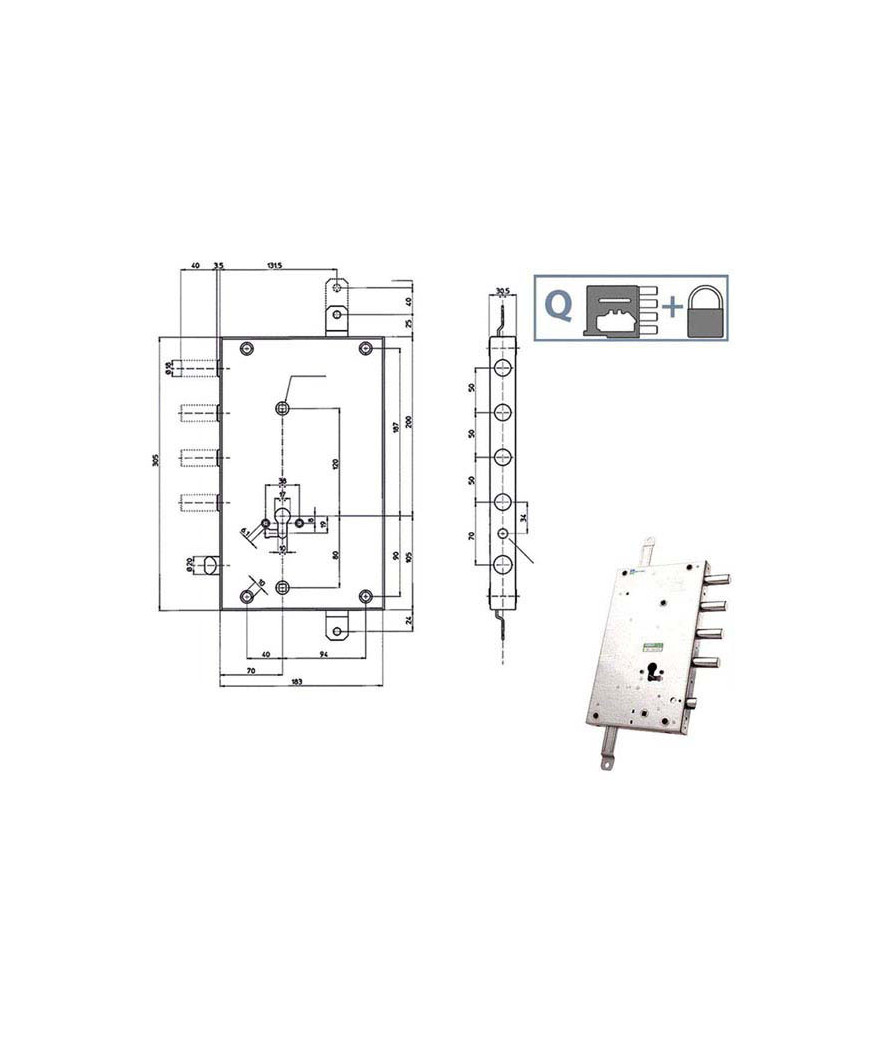 SERRATURA SIC.TRIPLICE DX SCR 110    85461 MOTTURA