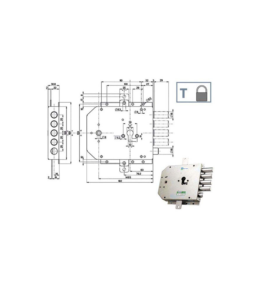 SERRATURA SIC.TRIPLICE DX SCROCCO    85555 MOTTURA