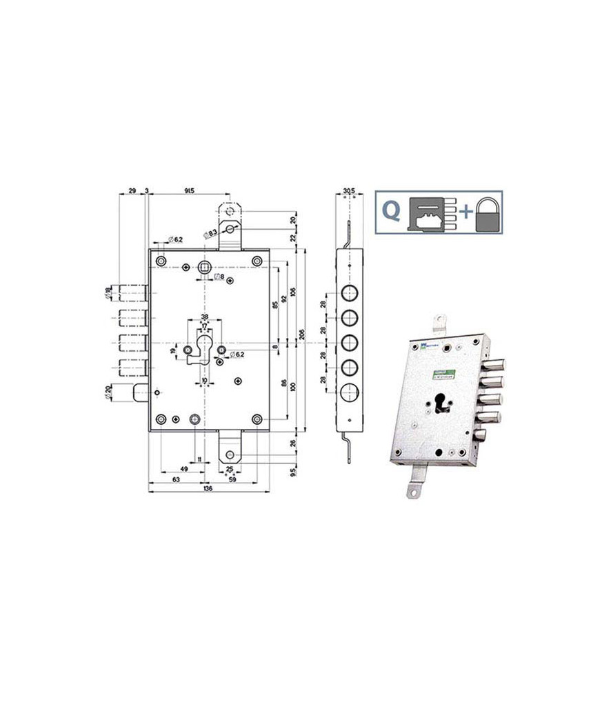 SERRATURA SIC.TRIPLICE DX int 28     85571 MOTTURA