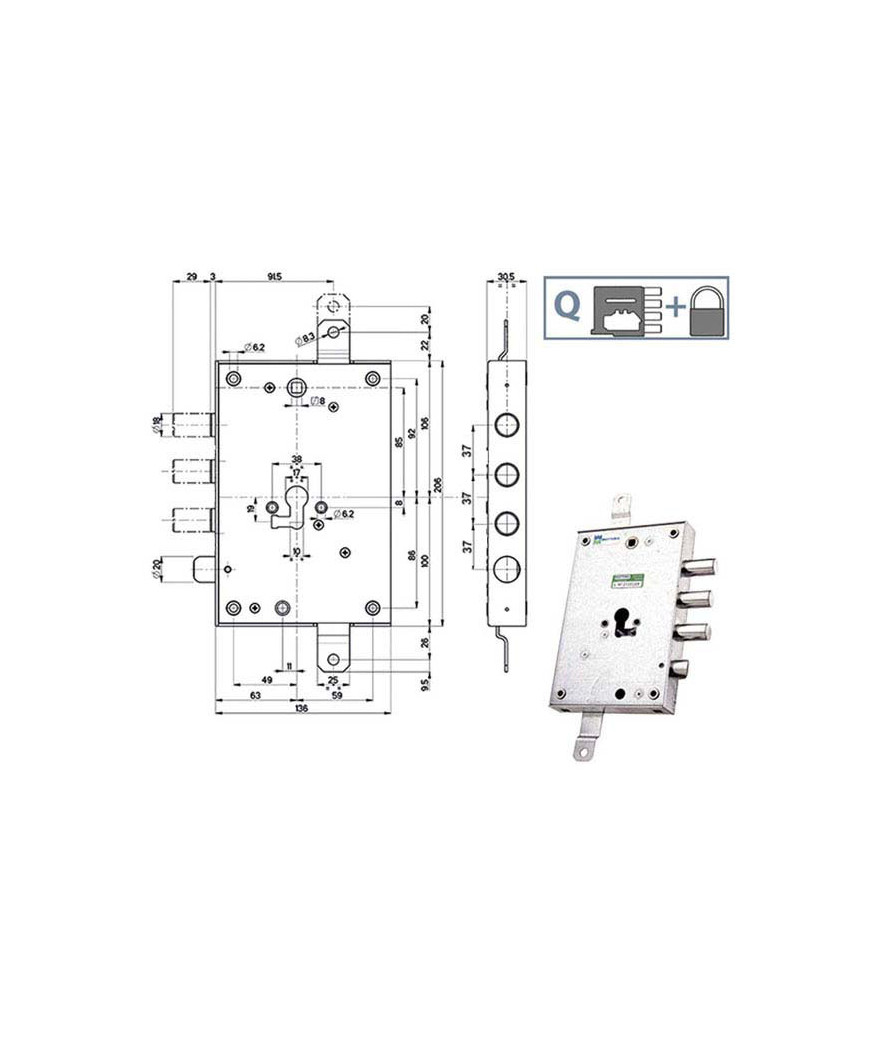 SERRATURA SIC.TRIPLICE DX int 37     85571 MOTTURA