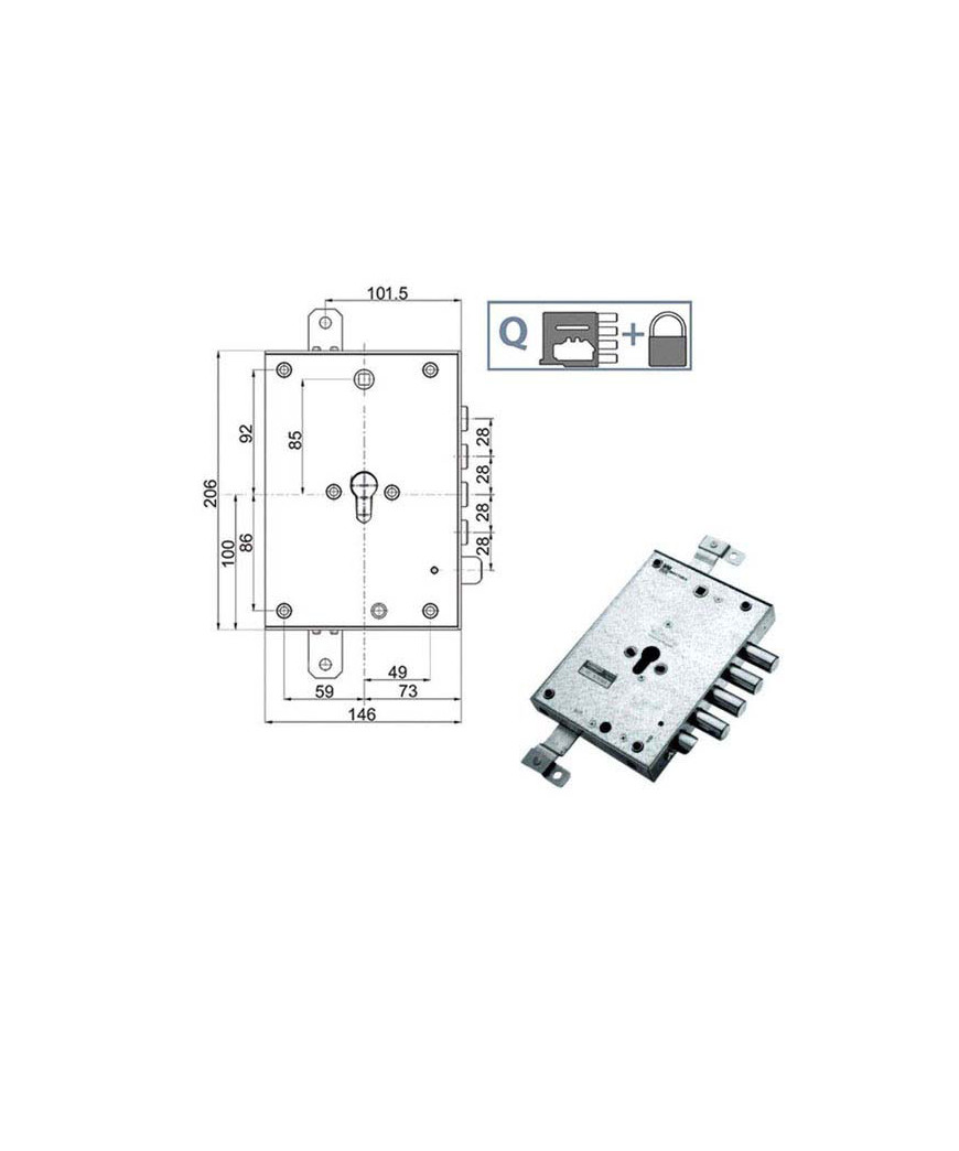 SERRATURA SIC.TRIPLICE DX            89371 MOTTURA