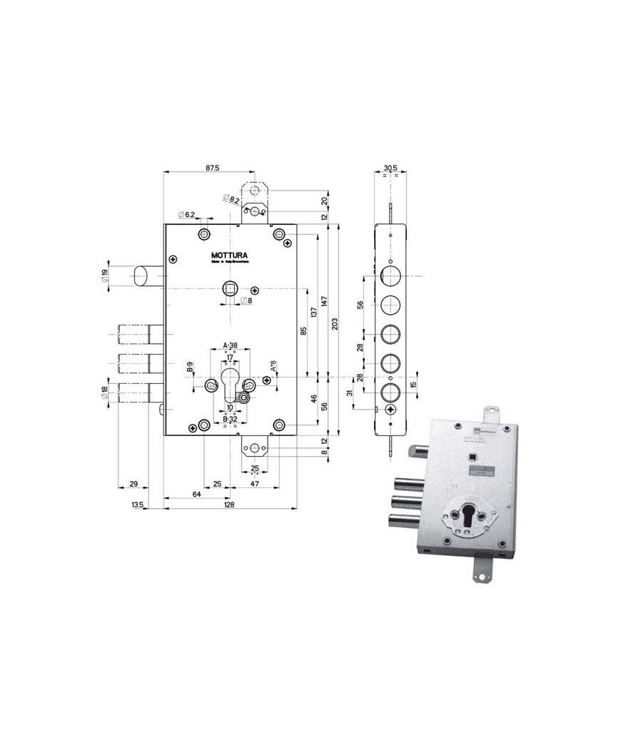 SERRATURA SIC.TRIPLICE DX            89451 MOTTURA