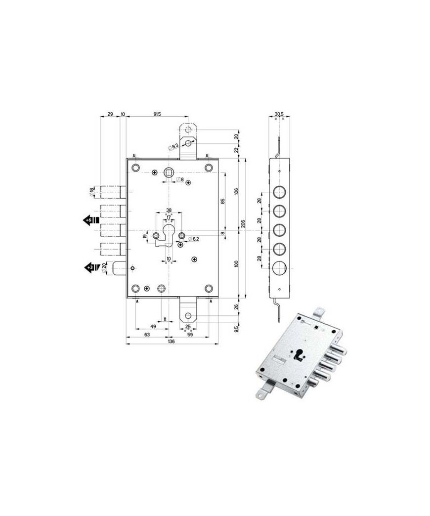 SERRATURA SIC.TRIPLICE DX            89857 MOTTURA