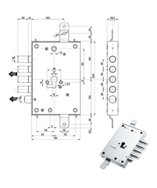 SERRATURA SIC.TRIPLICE DX            89857 MOTTURA