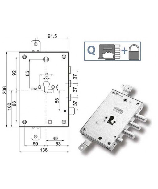 SERRATURA SIC.TRIPLICE DX            89857 MOTTURA