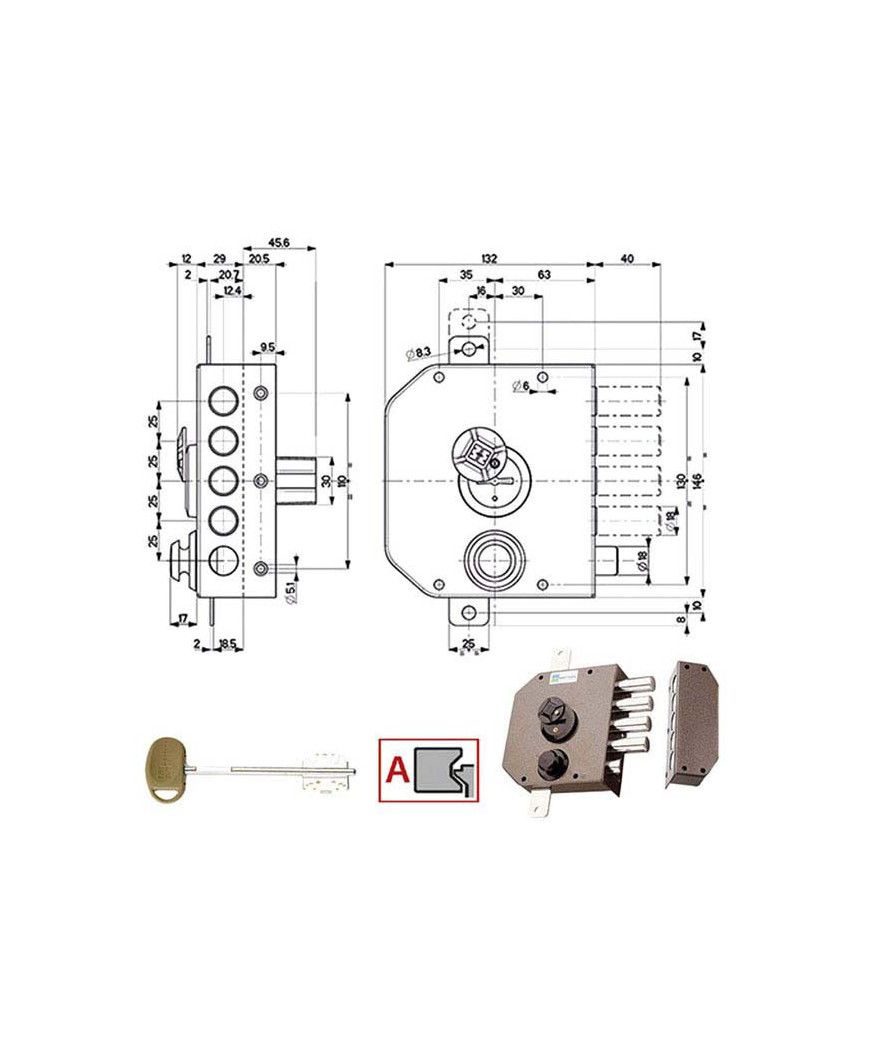 SERRATURA SIC.TRIPLICE DX DM SCROCCO 20530 MOTTURA