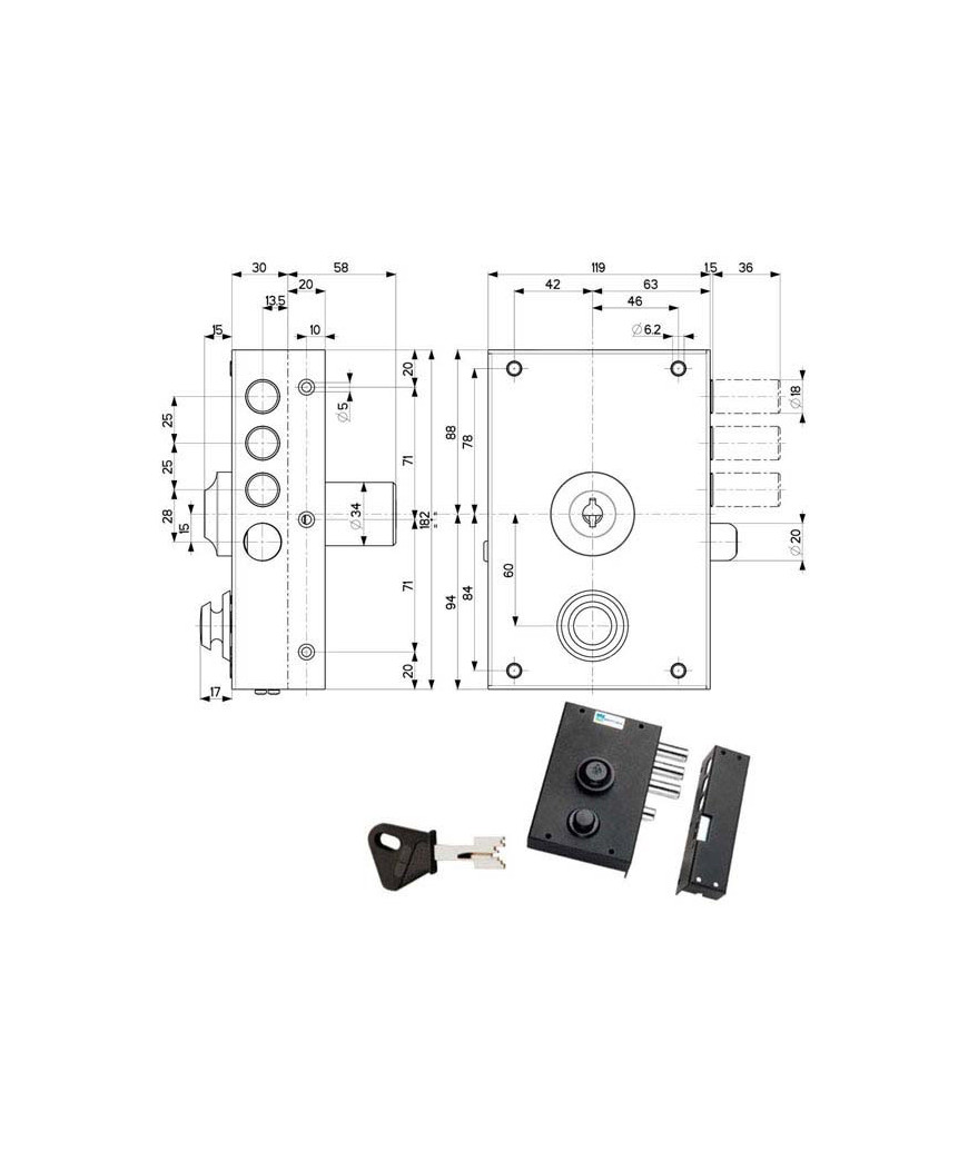 SERRATURA SIC.SEMPLICE DX POMPA      30010 MOTTURA