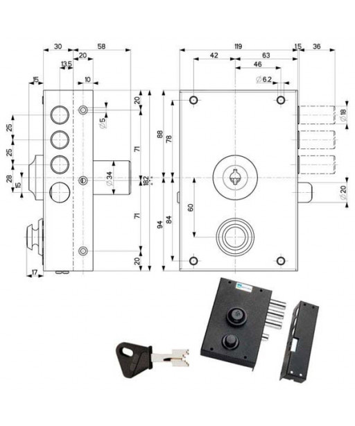 SERRATURA SIC.SEMPLICE DX POMPA      30010 MOTTURA