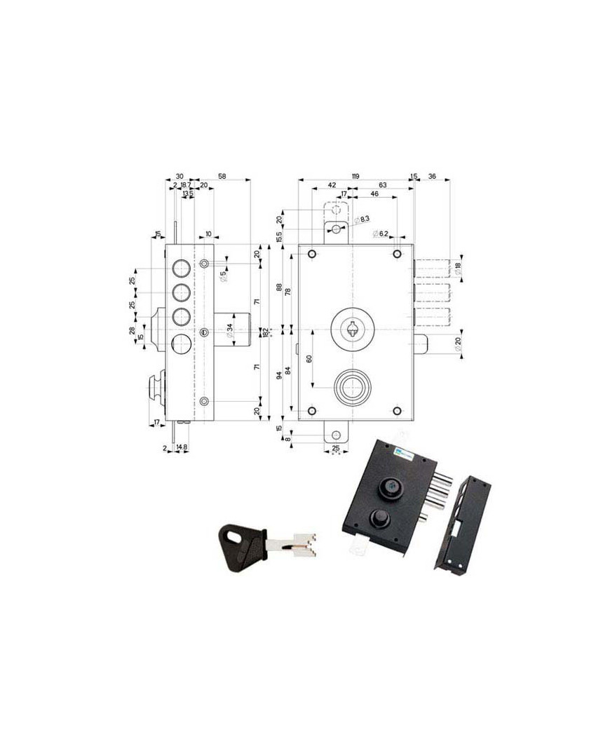 SERRATURA SIC.TRIPLICE DX POMPA      30030 MOTTURA