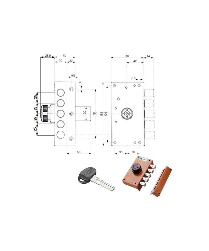 SERRATURA SIC.SEMPLICE DX POMPA      30407 MOTTURA