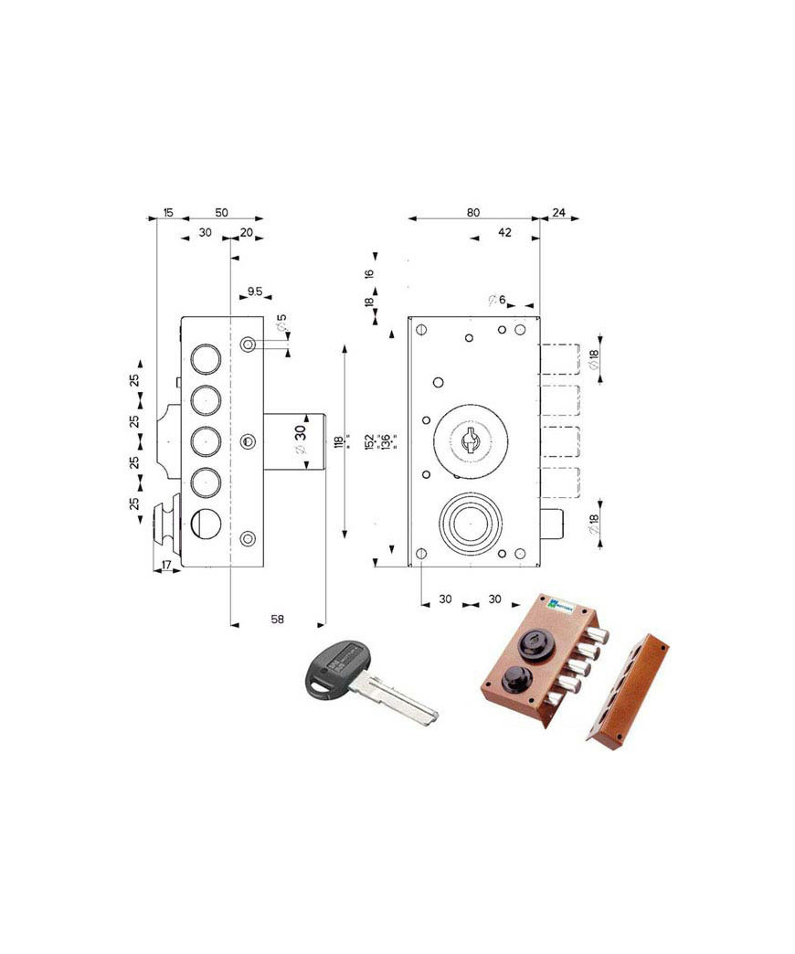 SERRATURA SIC.SEMPLICE DX POMPA SCR. 30416 MOTTURA