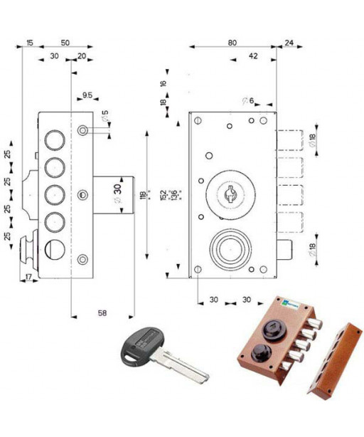 SERRATURA SIC.SEMPLICE DX POMPA SCR. 30416 MOTTURA