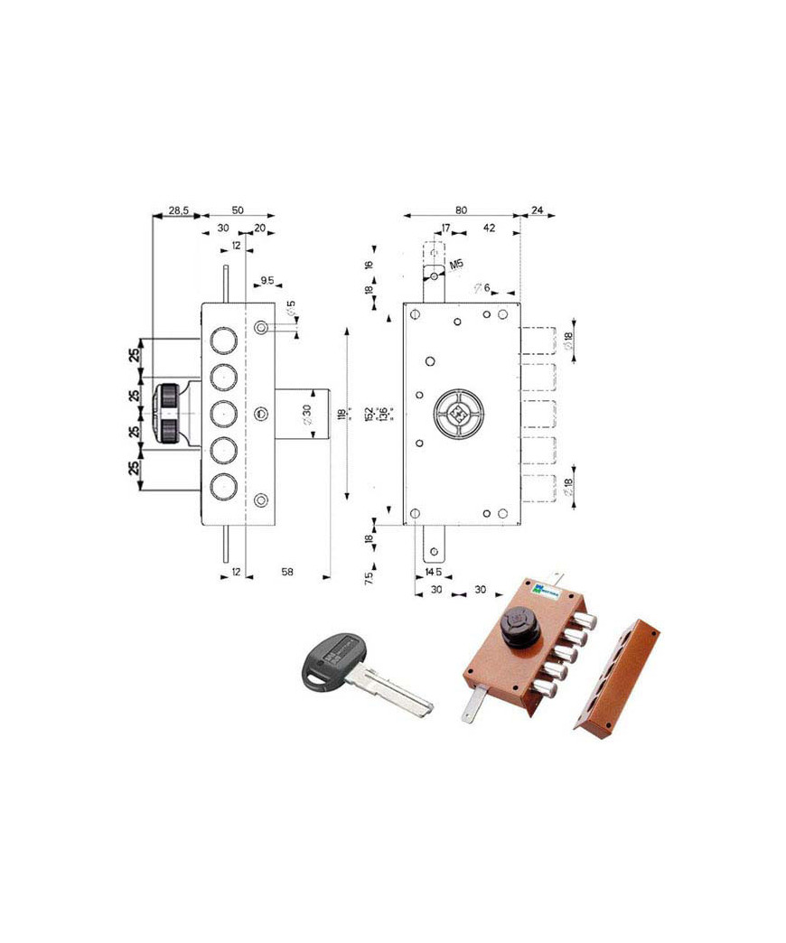 SERRATURA SIC.TRIPLICE DX POMPA      30427 MOTTURA