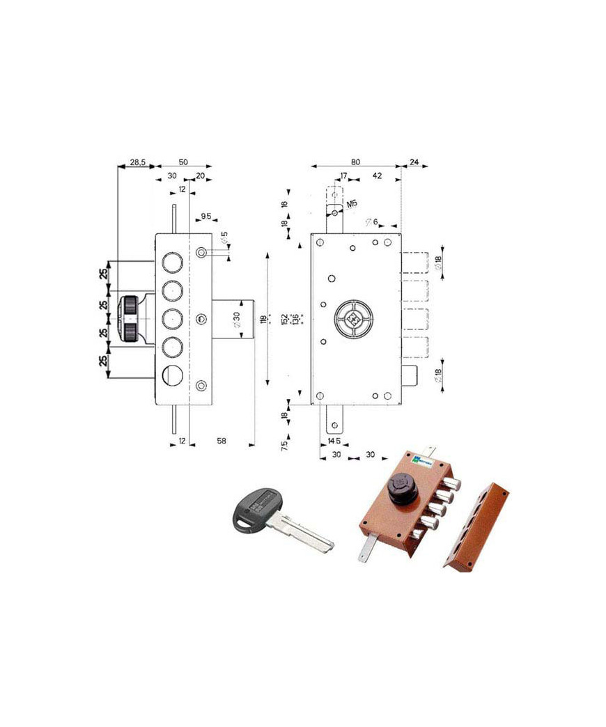 SERRATURA SIC.TRIPLICE DX POMPA SCR. 30437 MOTTURA