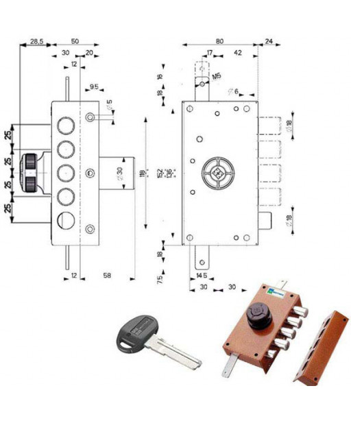 SERRATURA SIC.TRIPLICE DX POMPA SCR. 30437 MOTTURA