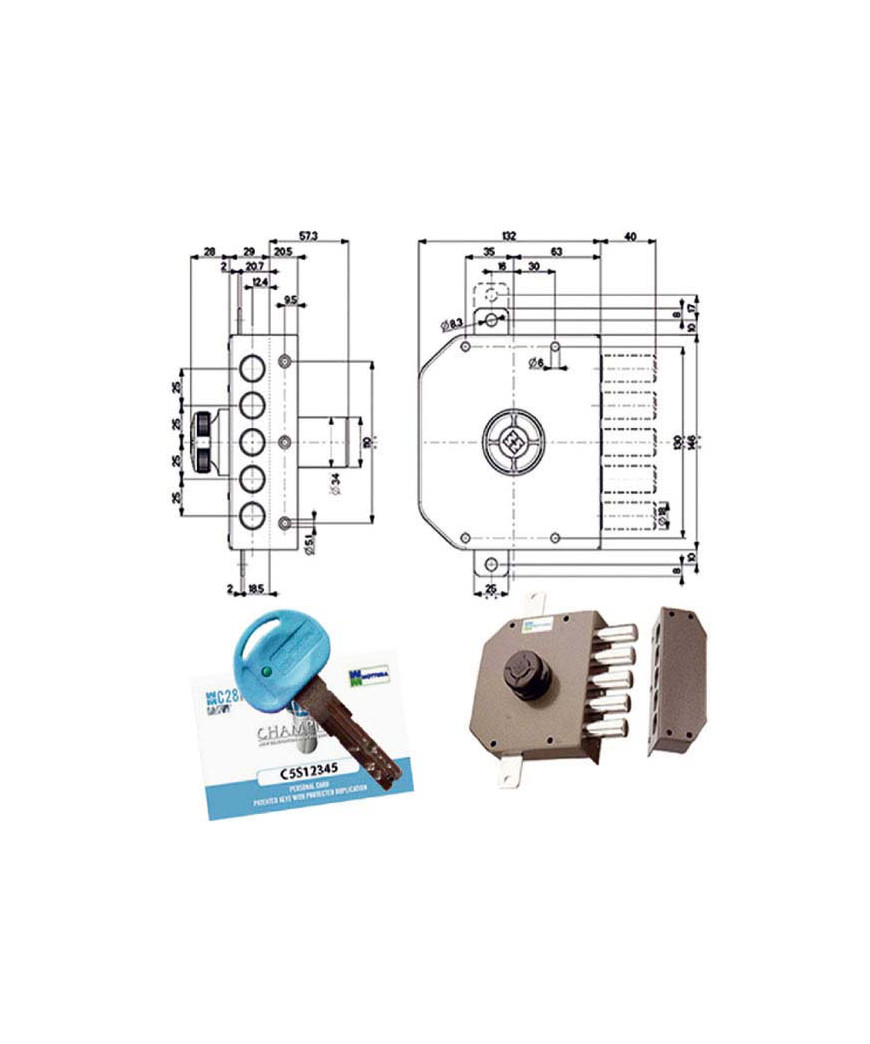 SERRATURA SIC.TRIPLICE DX POMPA      30621 MOTTURA