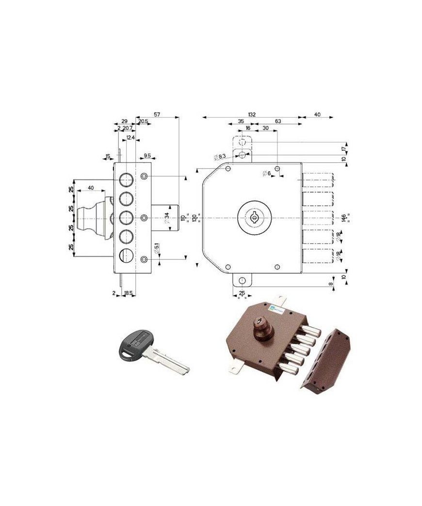 SERRATURA SIC.TRIPLICE DX POMPA      30622 MOTTURA