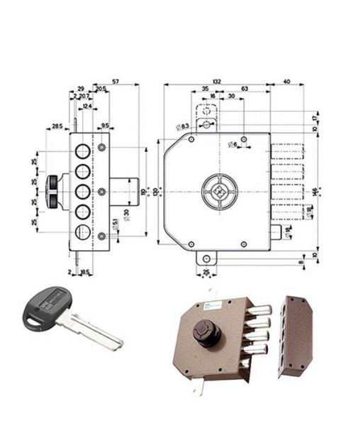 SERRATURA SIC.TRIPLICE DX POMPA      30631 MOTTURA