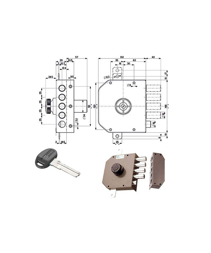 SERRATURA SIC.TRIPLICE DX POMPA SCR. 30631 MOTTURA