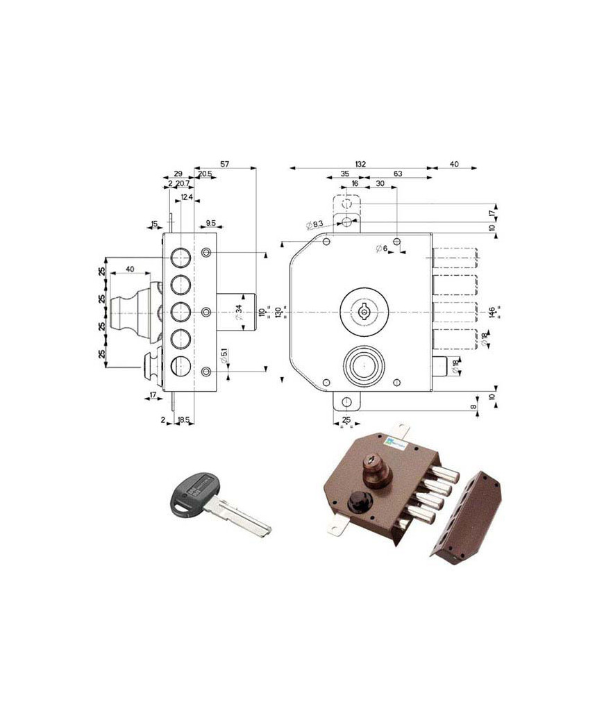 SERRATURA SIC.TRIPLICE DX POMPA      30632 MOTTURA