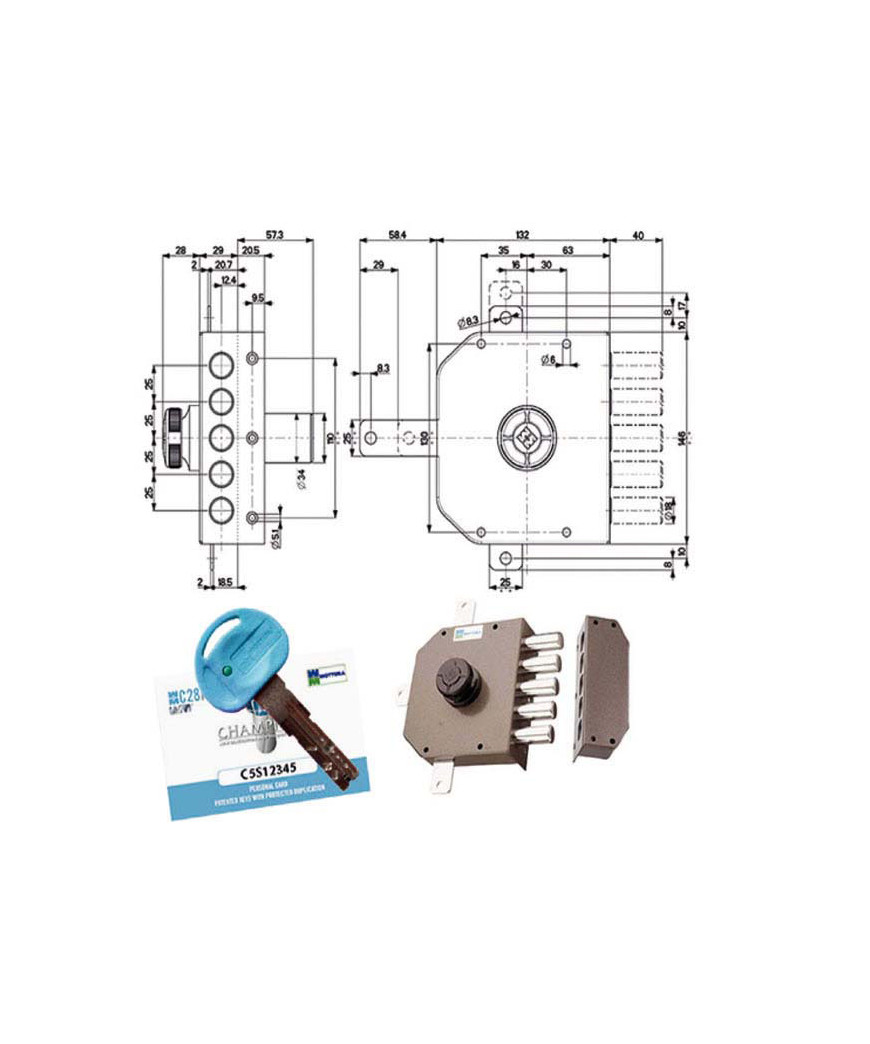 SERRATURA SIC.QUINTUPL.DX POMPA      30641 MOTTURA