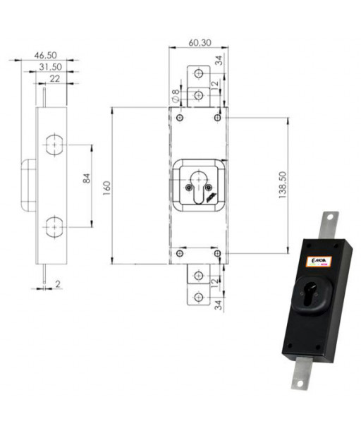 SERRATURA FERROGLIETTO VERTICALE DX       252 MOIA