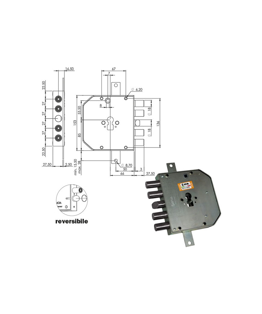 SERRATURA SIC.TRIPL.SX CIL.E63     RES654/270 MOIA