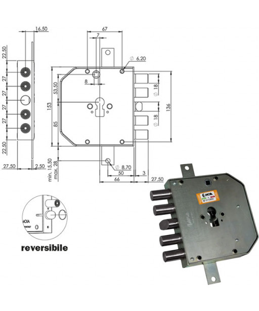 SERRATURA SIC.TRIPL.SX CIL.E63     RES654/270 MOIA