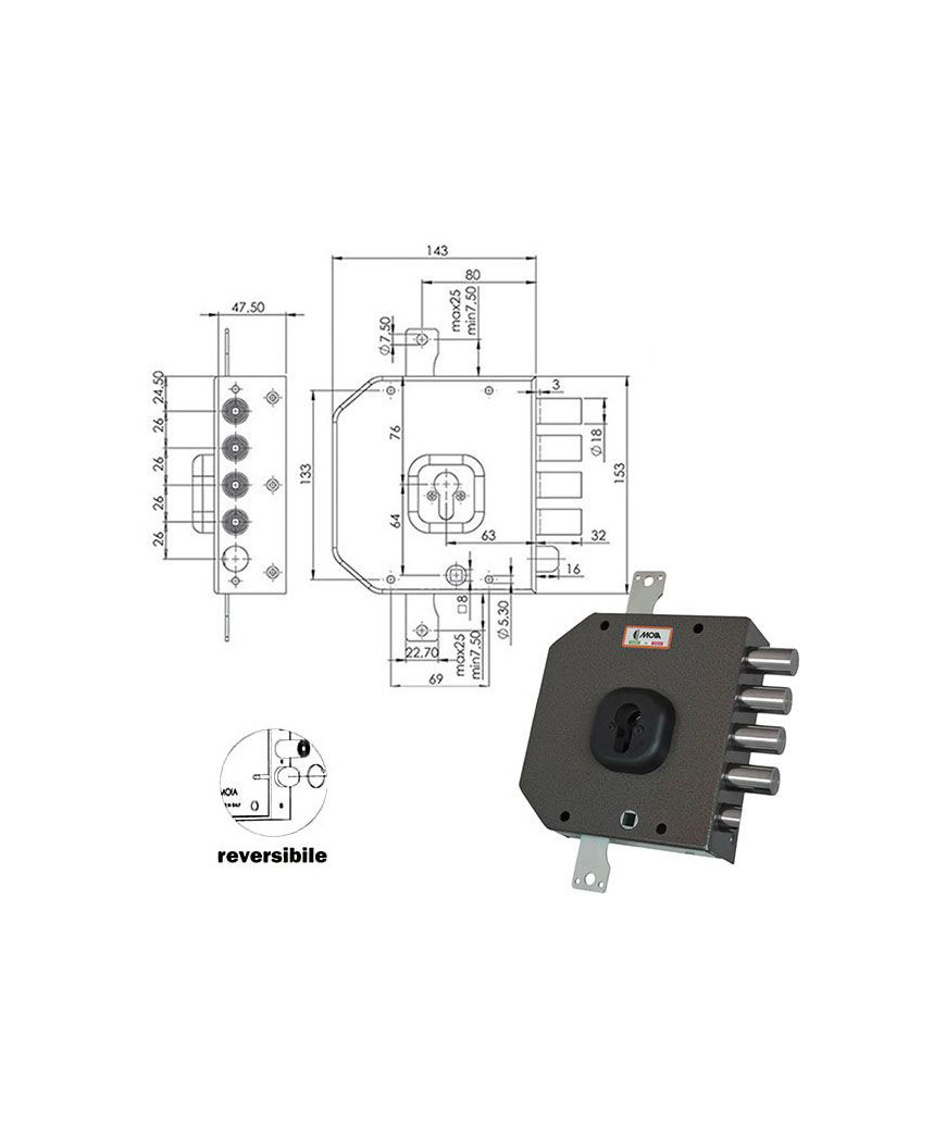 SERRATURA SIC.TRIPLICE DX CIL.           A454 MOIA