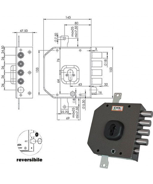 SERRATURA SIC.TRIPLICE DX CIL.           A454 MOIA