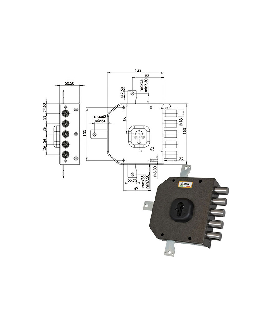 SERRATURA SIC.QUINTUPL.SX CIL.           A455 MOIA