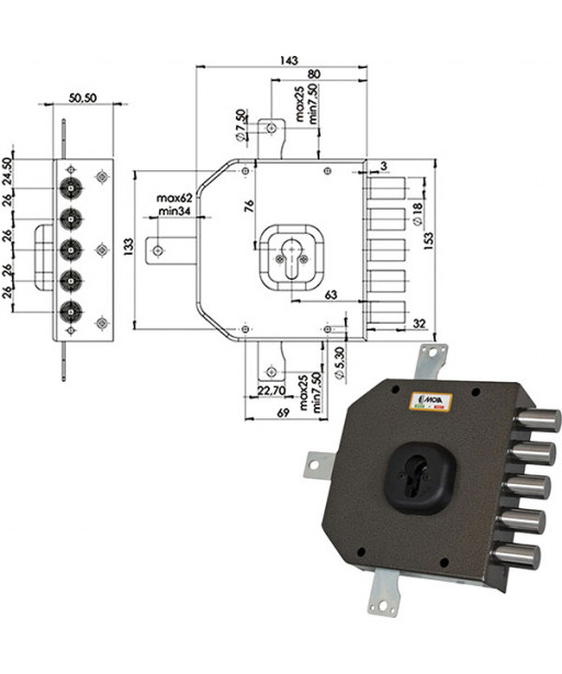 SERRATURA SIC.QUINTUPL.SX CIL.           A455 MOIA