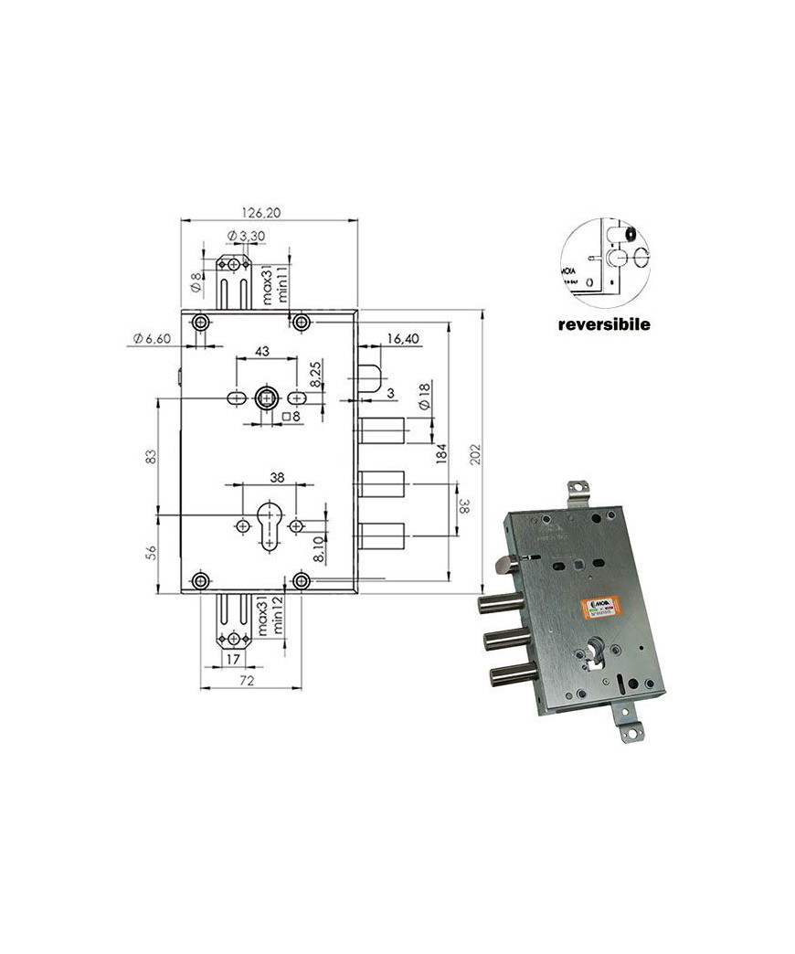 SERRATURA SIC.TRIPLICE CIL. E63    RCI664/380 MOIA