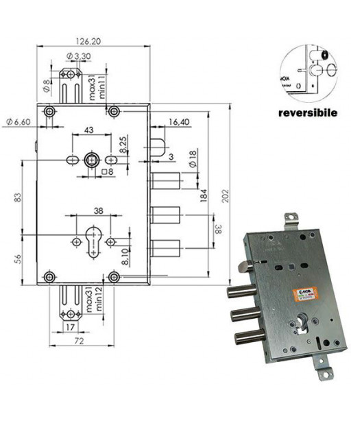 SERRATURA SIC.TRIPLICE CIL. E63    RCI664/380 MOIA