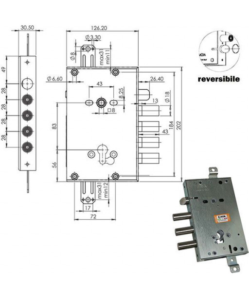 SERRATURA SIC.TRIPLICE CIL. E63 RCI664+10/280 MOIA