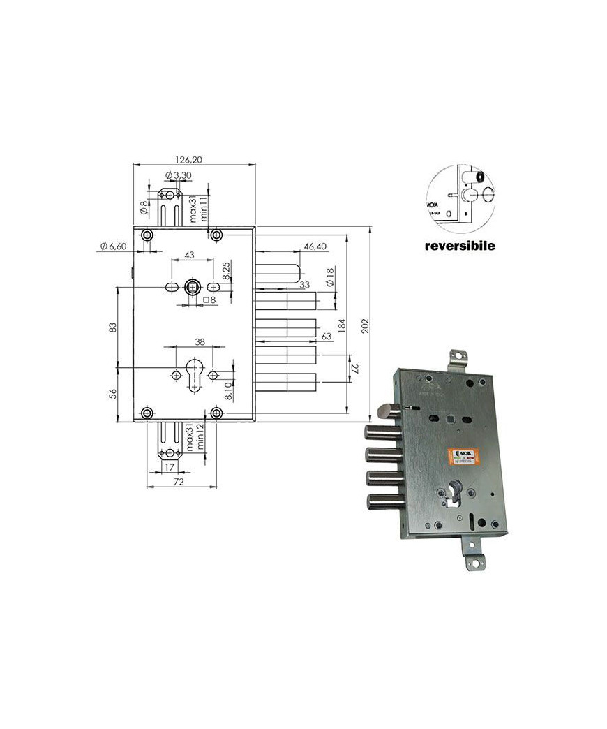 SERRATURA SIC.TRIPLICE CIL. E63 RCI664+33/270 MOIA