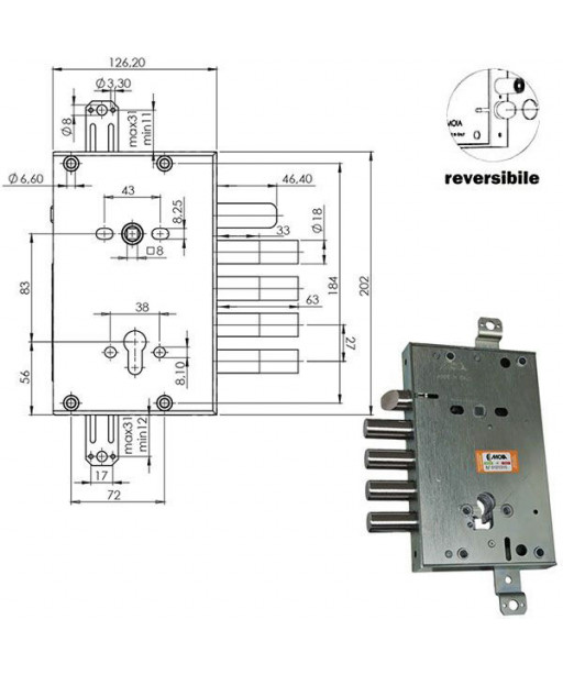 SERRATURA SIC.TRIPLICE CIL. E63 RCI664+33/270 MOIA