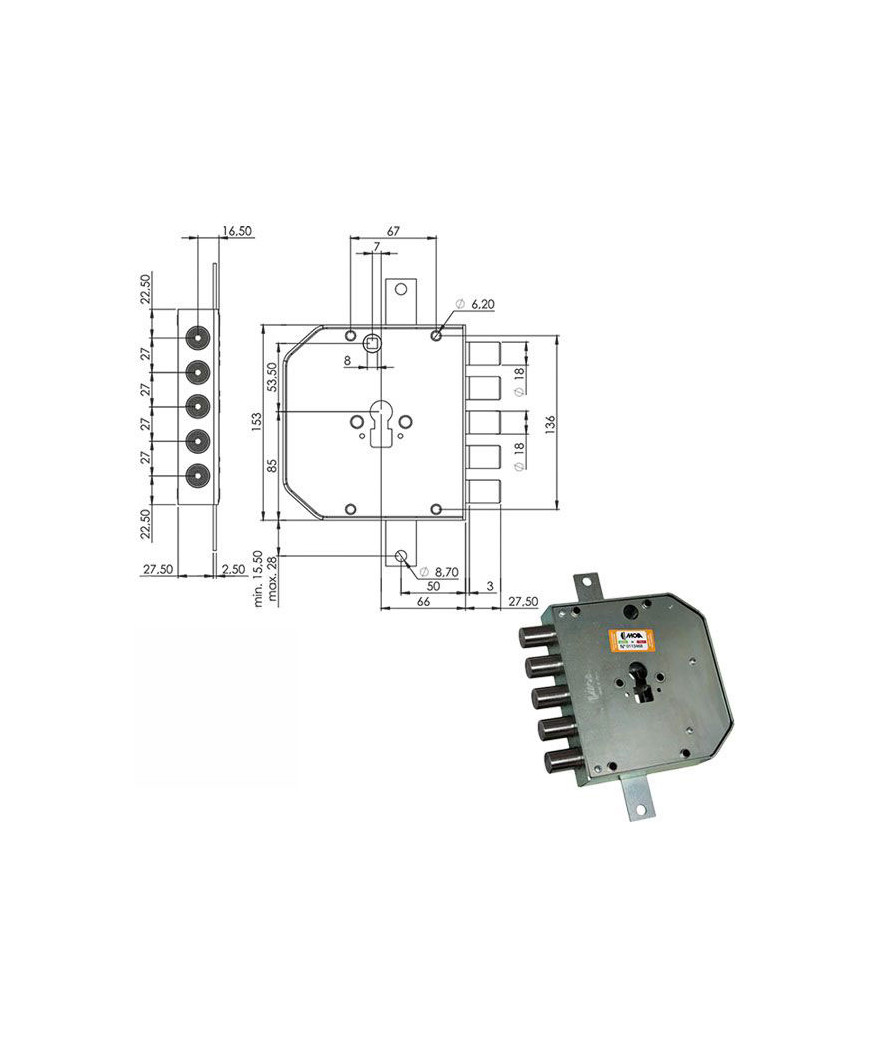 SERRATURA SIC.TRIPLICE DX CIL.E63  RES653/270 MOIA