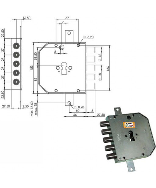 SERRATURA SIC.TRIPLICE DX CIL.E63  RES653/270 MOIA