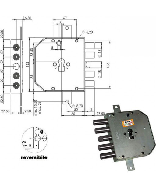 SERRATURA SIC.TRIPL.DX CIL.E63  RES654+33/270 MOIA