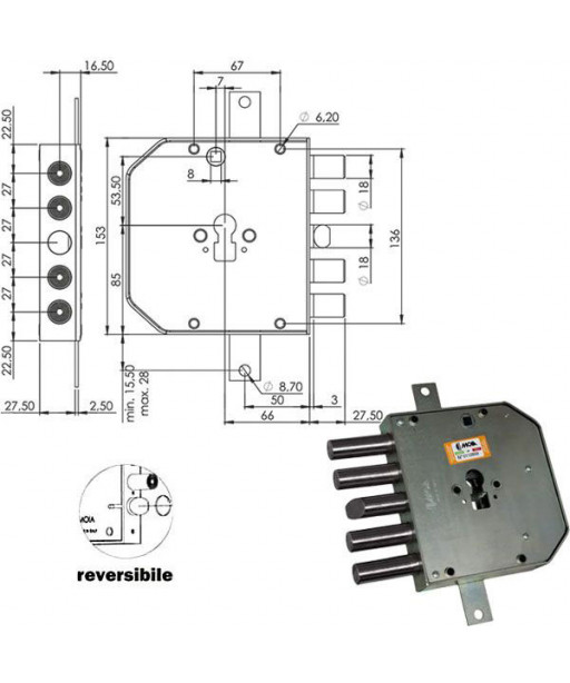 SERRATURA SIC.TRIPL.DX CIL.E63  RES654+43/270 MOIA