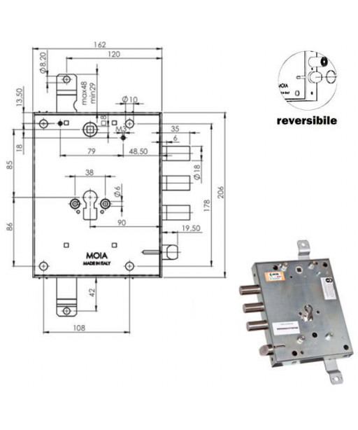 SERRATURA SIC.TRIPLICE CIL. E89   RMGA664/373 MOIA