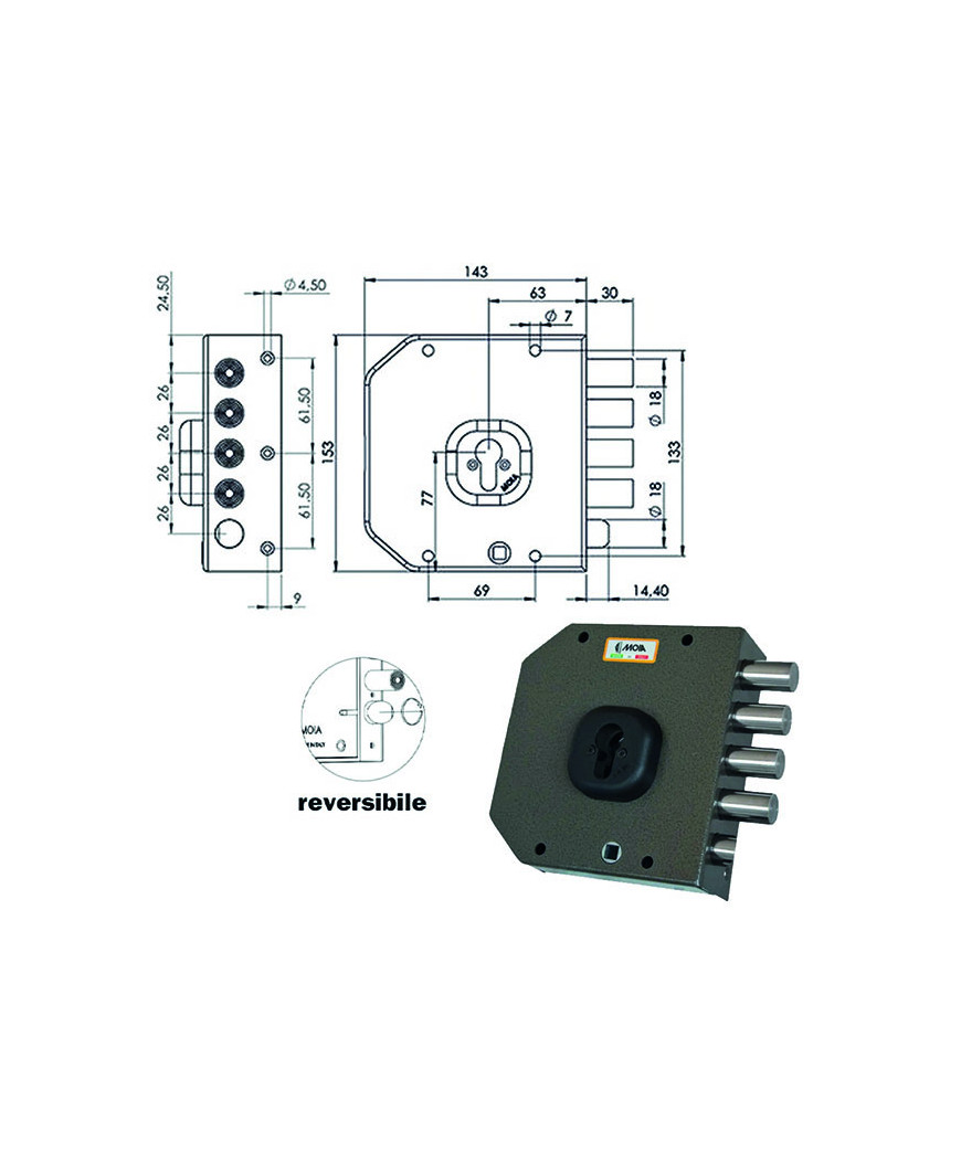 SERRATURA SIC.SEMPLICE DX CIL.           A452 MOIA