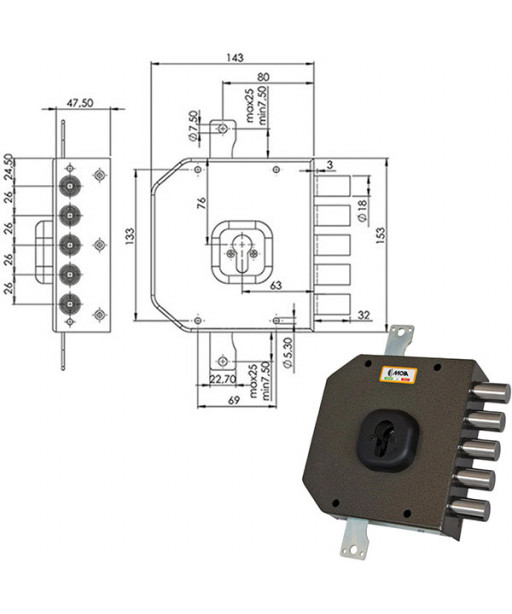 SERRATURA SIC.TRIPLICE DX CIL.           A453 MOIA