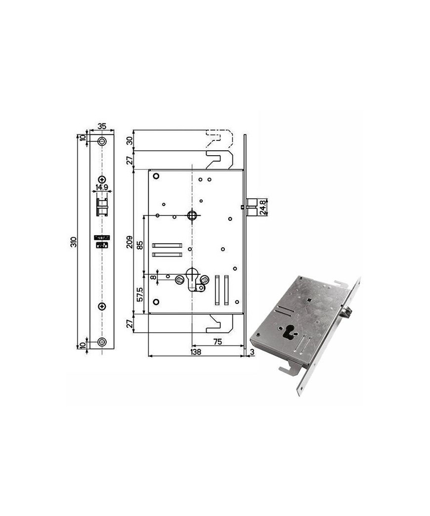 SERRATURA INFILARE FERRO TRIPLICE    898V6 MOTTURA