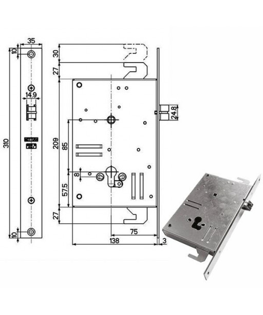 SERRATURA INFILARE FERRO TRIPLICE    898V6 MOTTURA