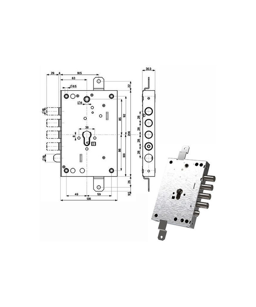 SERRATURA SIC.TRIPLICE int 28        82571 MOTTURA