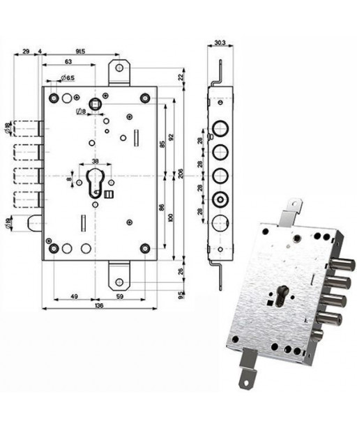 SERRATURA SIC.TRIPLICE int 28        82571 MOTTURA