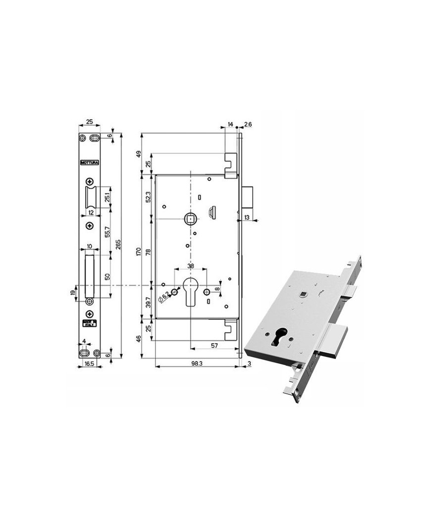 SERRATURA INFILARE FERRO TRIPLICE    89B85 MOTTURA